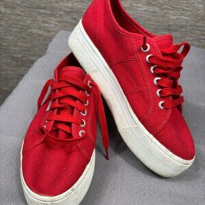 Superga Red Canvas Platform Sneakers